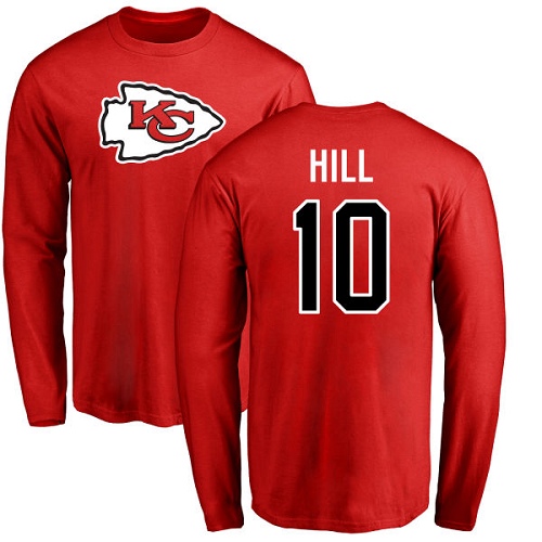 Men Kansas City Chiefs #10 Hill Tyreek Red Name and Number Logo Long Sleeve T-Shirt->kansas city chiefs->NFL Jersey